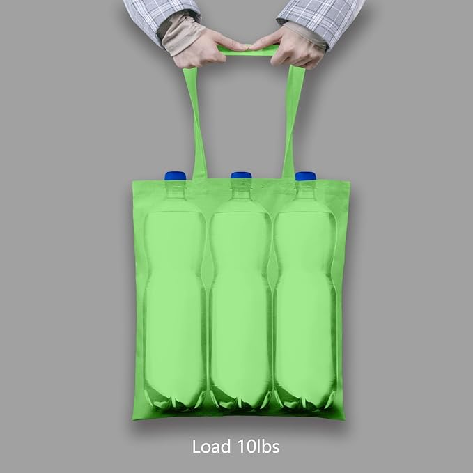 TOPDesign 12-Pack Economical 16"x15" Baby Green Cotton Tote Bags, Lightweight Medium Reusable Grocery Shopping Cloth Bags, Suitable for DIY, Advertising, Promotion, Gift, Activity