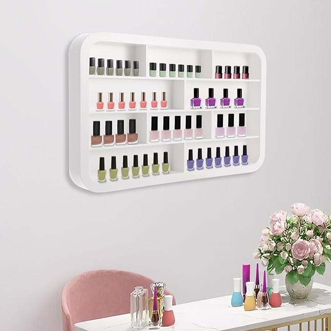 Wall-Mounted Nail Polish Organizer Rack - 4 Tier 10 Cube Floating Nail Polish Shelves, Makeup & Beauty Essentials Storage - Multi-Purpose Display Holder for Home Spa & Nail Studio - 39.37in