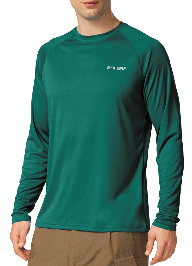baleaf Mens UPF 50+ Sun Protection Shirts Long Sleeve Rash Guard, Quick Dry 4-Way Stretch for Fishing Swimming Surfing 01-Emerald 2XL