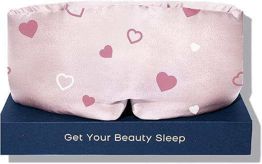 Fleur&Yang Silk Sleep Mask, Adjustable Blackout Sleeping Mask for Men Women, Soft Breathable 100% Mulberry Silk Fabric, Cooling Eye Cover Blindfold for DeepSleep or Meditation (Heart)