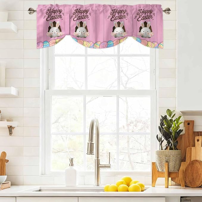 Pink Easter Tie Up Valance Curtains