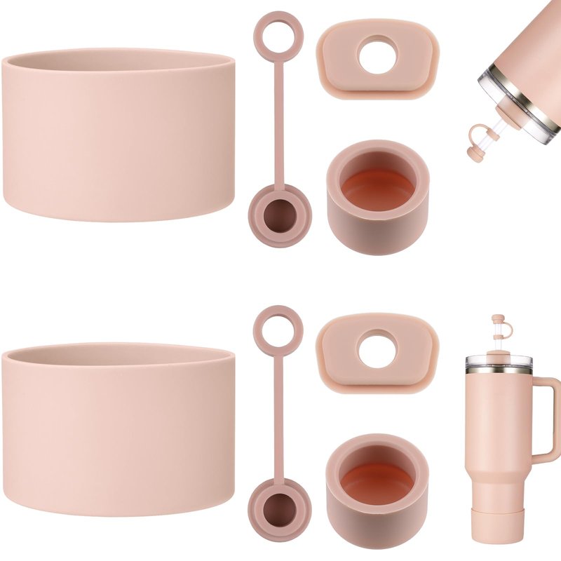 HYZ 8 Piece Accessories for Stanley Cup, Silicone Spill Proof Stopper Set and Protective Boot Including Straw Cover Cap for Stanley H2.0 20oz 30oz 40oz Tumbler, Pink Dusk