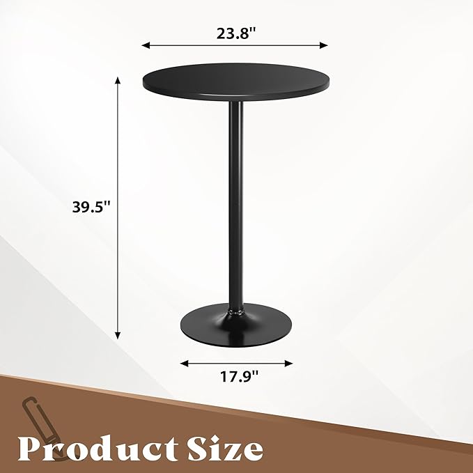 Homall Round Dining Table Bistro Pub 23.8 x 39.5 Inches Bar Table for Kitchen, Dining Room (2, Full Black)