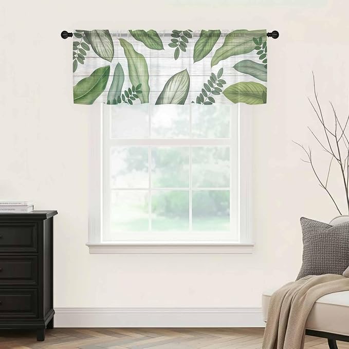 Summer Palm Leaf Sheer Valance Curtains