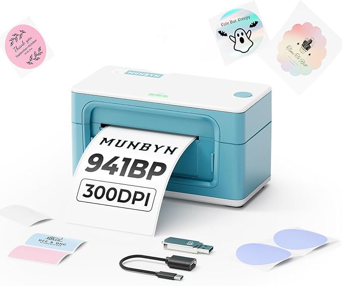 MUNBYN Bluetooth Thermal Label Printer 941BP, Wireless 300DPI 4x6 Shipping Label Printer for Small Business Compatible with Windows, Mac, iPhone, Android, PC, Ebay, Amazon, Shopify, Etsy, USPS (Green)