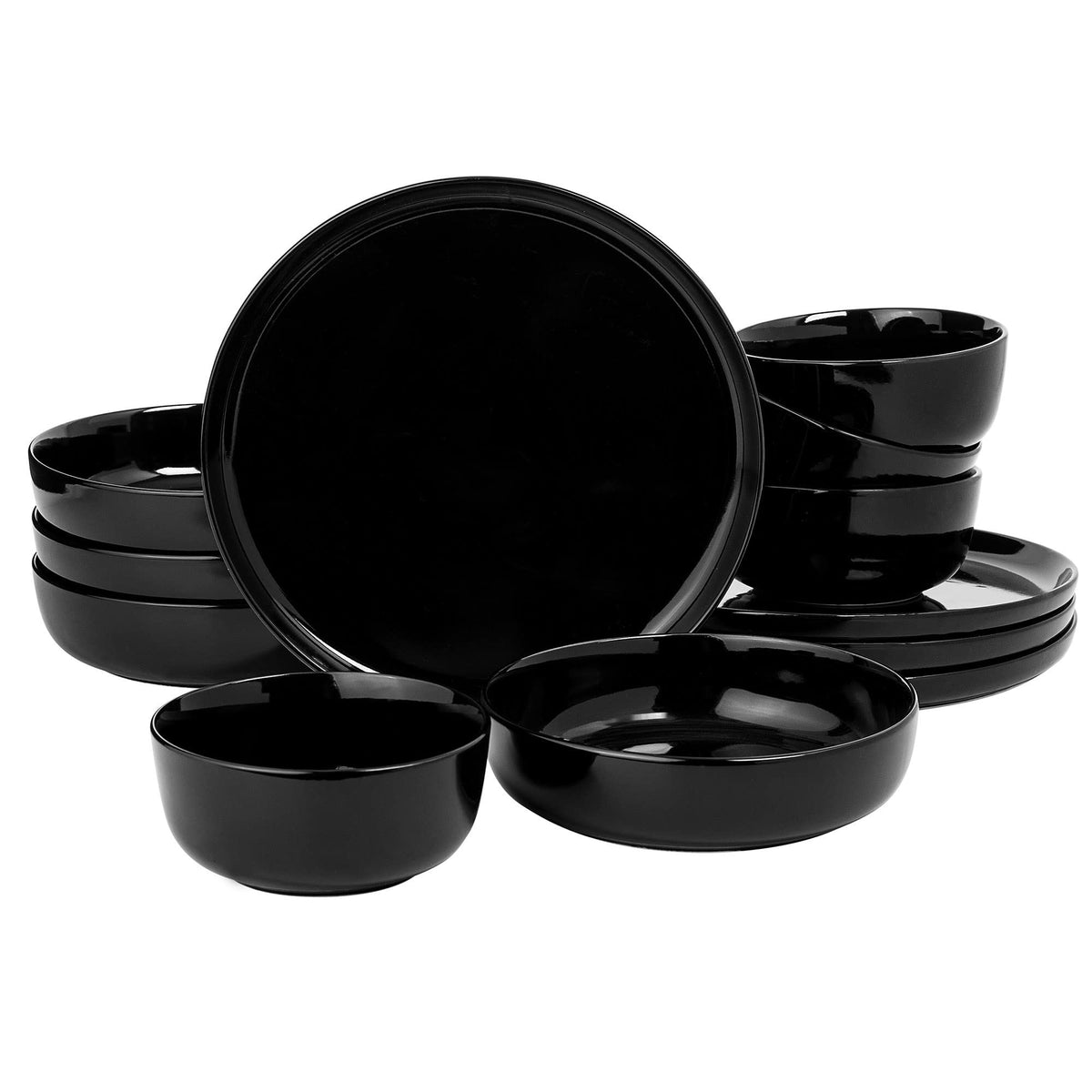 Gibson Home Melbourne White Plates and Bowls Set, 16 Piece Embossed Ceramic Dinnerware Set - Service for 4 Dishes - With Pasta Bowl