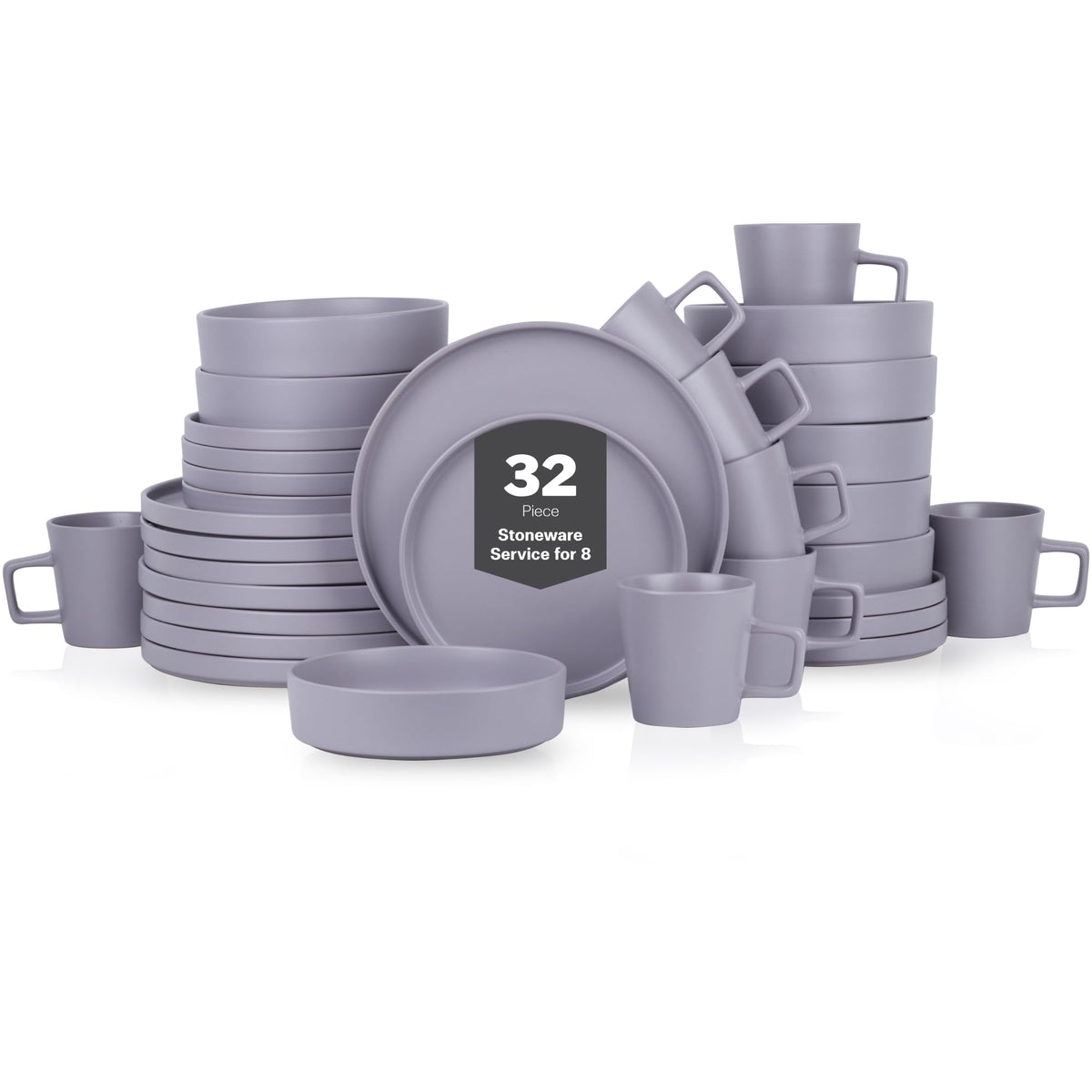 Stone Lain 32 Piece Stoneware Dinnerware Set, Service for 8, Gray Matte