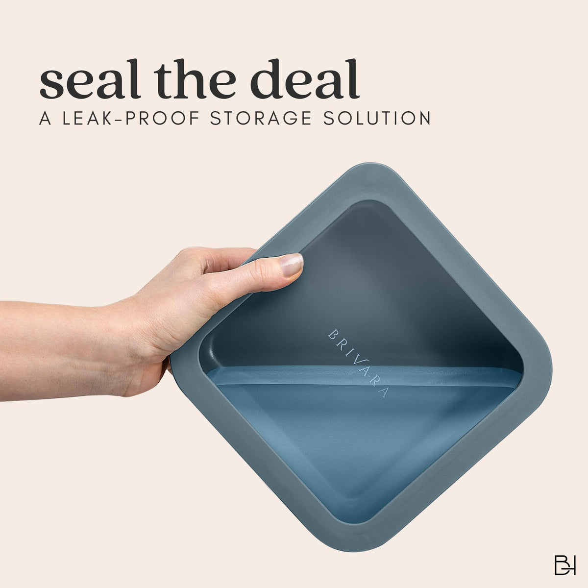 BRIVARA HOME Glass Food Storage Container with Lid, 8-Cup Large Square | Microwave-Safe Airtight Lid, Oven-Safe Ceramic-Coated Glass | Zero Plastic, No PFAS/PFOA/BPA, Reusable [Willow]