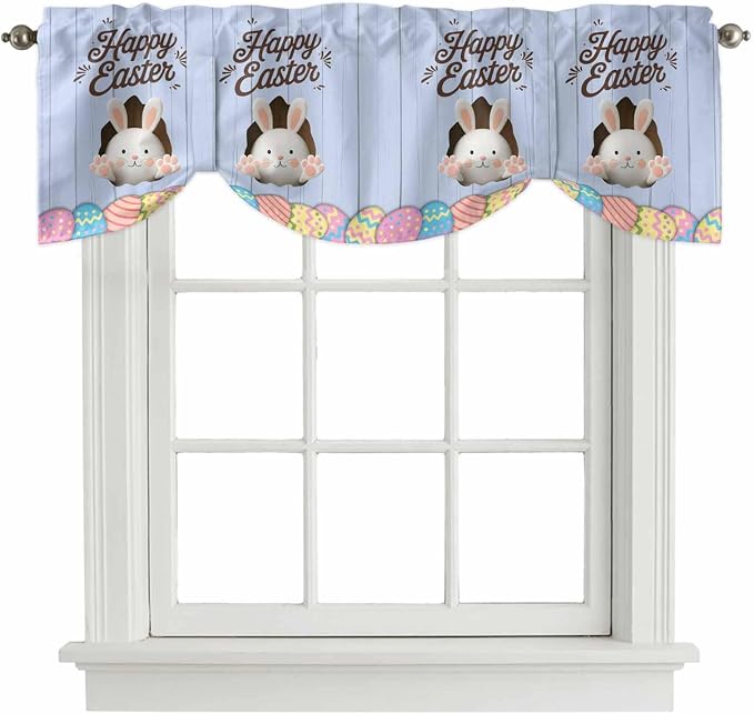 Blue Easter Tie Up Valance Curtains
