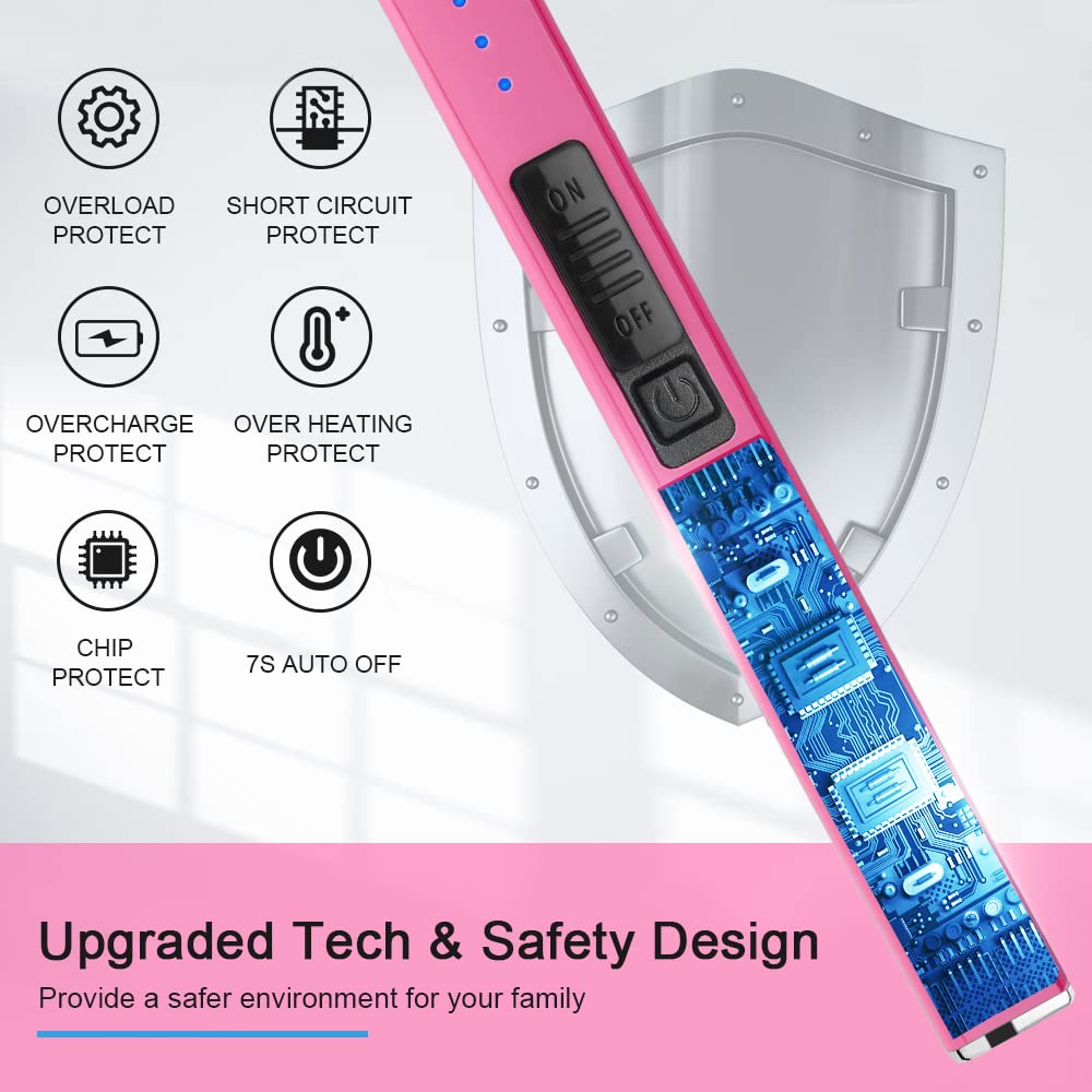 SUPRUS Fluorescent Lighter Glows in The Dark Electric Lighter Candle Lighter Rechargeable USB Arc lighters with Safety Lock Windproof Flameless Plasma for Candle BBQ Camping (Pink)