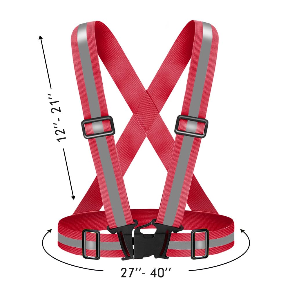 Fepdiu High Visibility Reflective Vest Safety Vest Running Reflective Gear Adjustable Reflective Vest for Walking,Jogging,Hiking,Night Cycling (Red)
