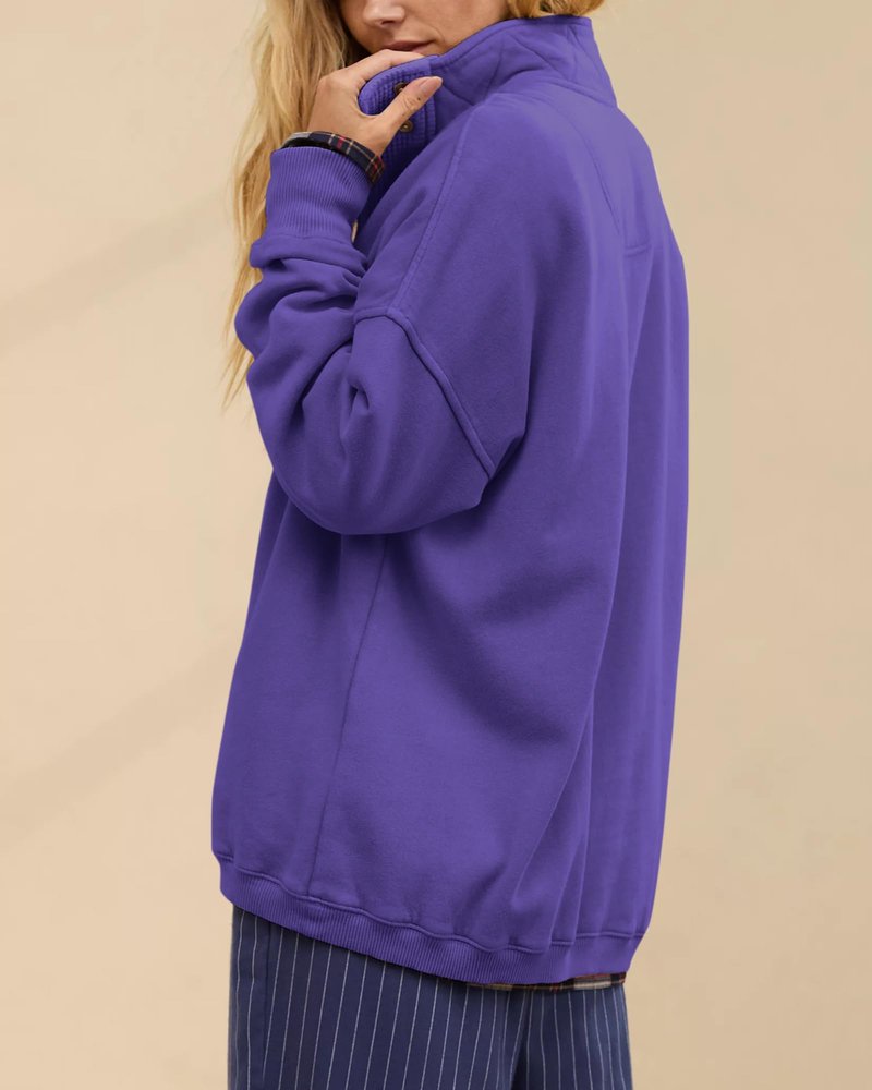 Gacaky Sweatshirt for Women Oversized Casual Long Sleeve Button Henley Neck Pullover Tops Fashion Outfits Clothes Purple S