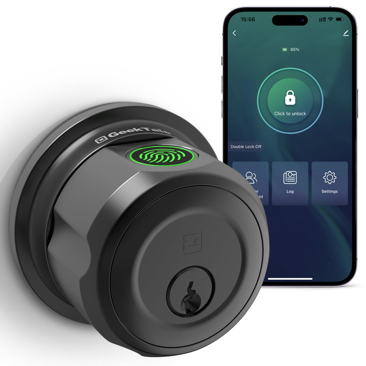 GeekTale Smart Deadbolt, Fingerprint Deadbolt Lock, Fingerprint Door Knob with Lock, Keyless Deadbolt, Keyless Entry Door Lock with App, for Front Door, Garage, Easy Installation