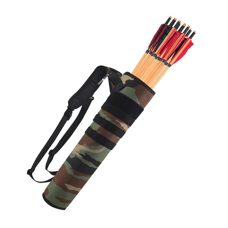 KRATARC Archery Lightweight Back Arrow Quiver Dual Use Foldable Compact Hip Arrows Bag with Molle System Hanged for Target Shooting (Woodland - Diameter 4'')