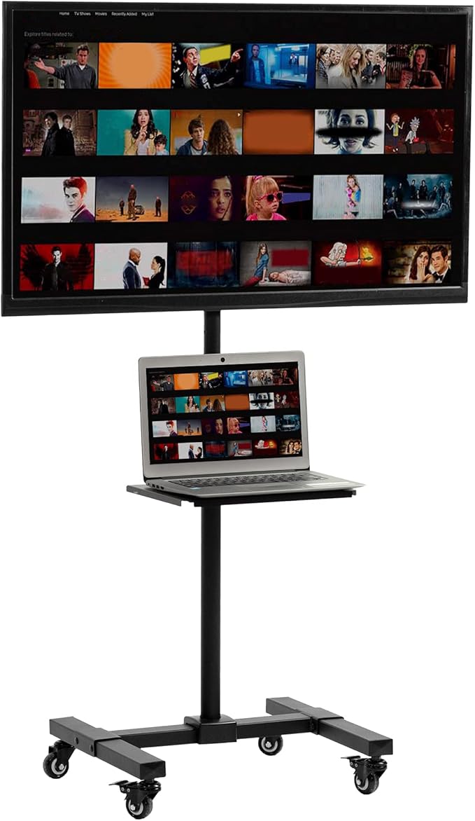 VIVO Mobile TV Cart for 13 to 50 inch Screens up to 44 lbs, LCD LED OLED 4K Smart Flat, Curved Monitor Panels, Rolling Stand, DVD Shelf, Wheels, Max VESA 200x200, Black, STAND-TV07W-S