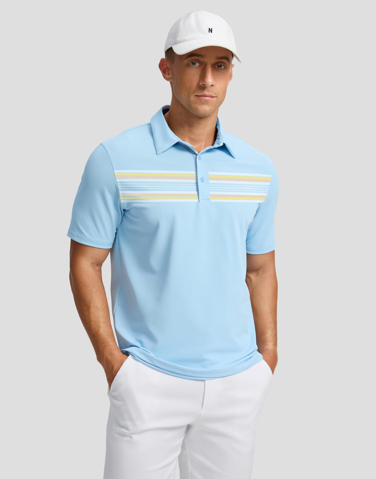 G Gradual Men's Golf Shirts Quick Dry Moisture Wicking Performance Short Sleeve Collared Polo Shirts for Casual Athletic Business (Light Blue Stripes, M)