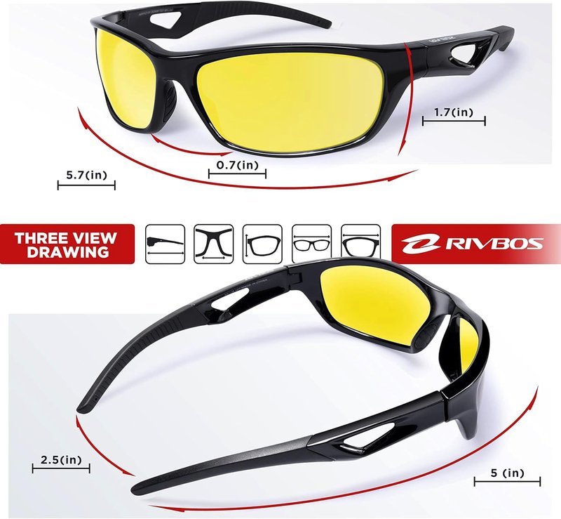 RIVBOS Night Vision Driving Glasses Anti Glare HD Yellow Tinted Sunglasses for Men Women RB831