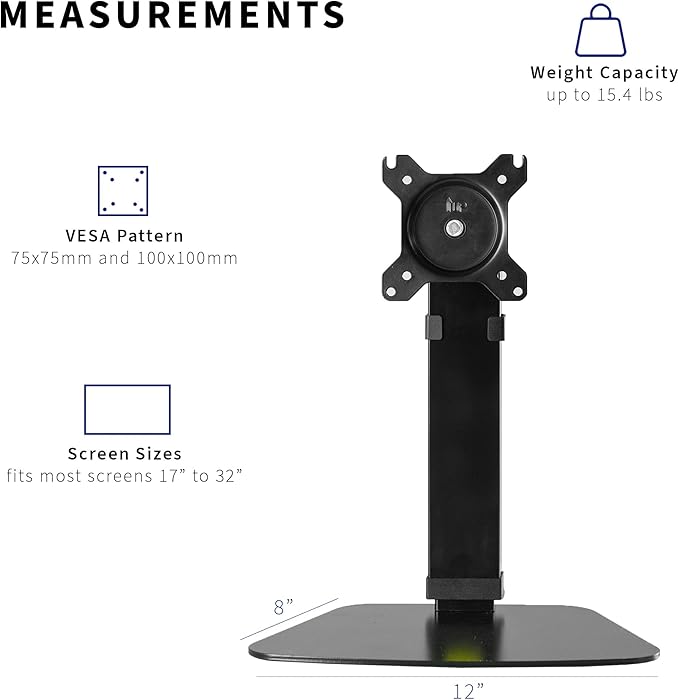 VIVO Pneumatic Free Standing Single Monitor Mount Desk Stand, Tall Height Adjustable Arm for Screens up to 32 inches, Black, STAND-V001V