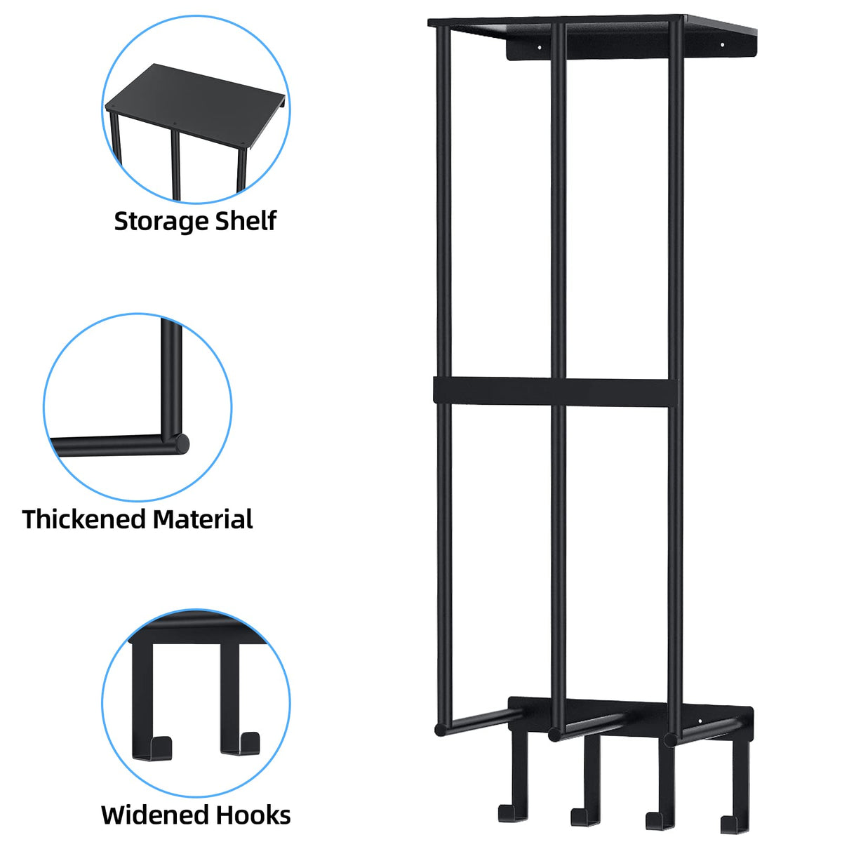 Camping Chair Wall Storage for Garage, Metal Camping Chair Storage Rack Wall Holder, Floating Shelf, 4 Hooks, Stainless Steel, Beach Chair Rack, Umbrella Holder, Garage Chair Organizer, Matte Black