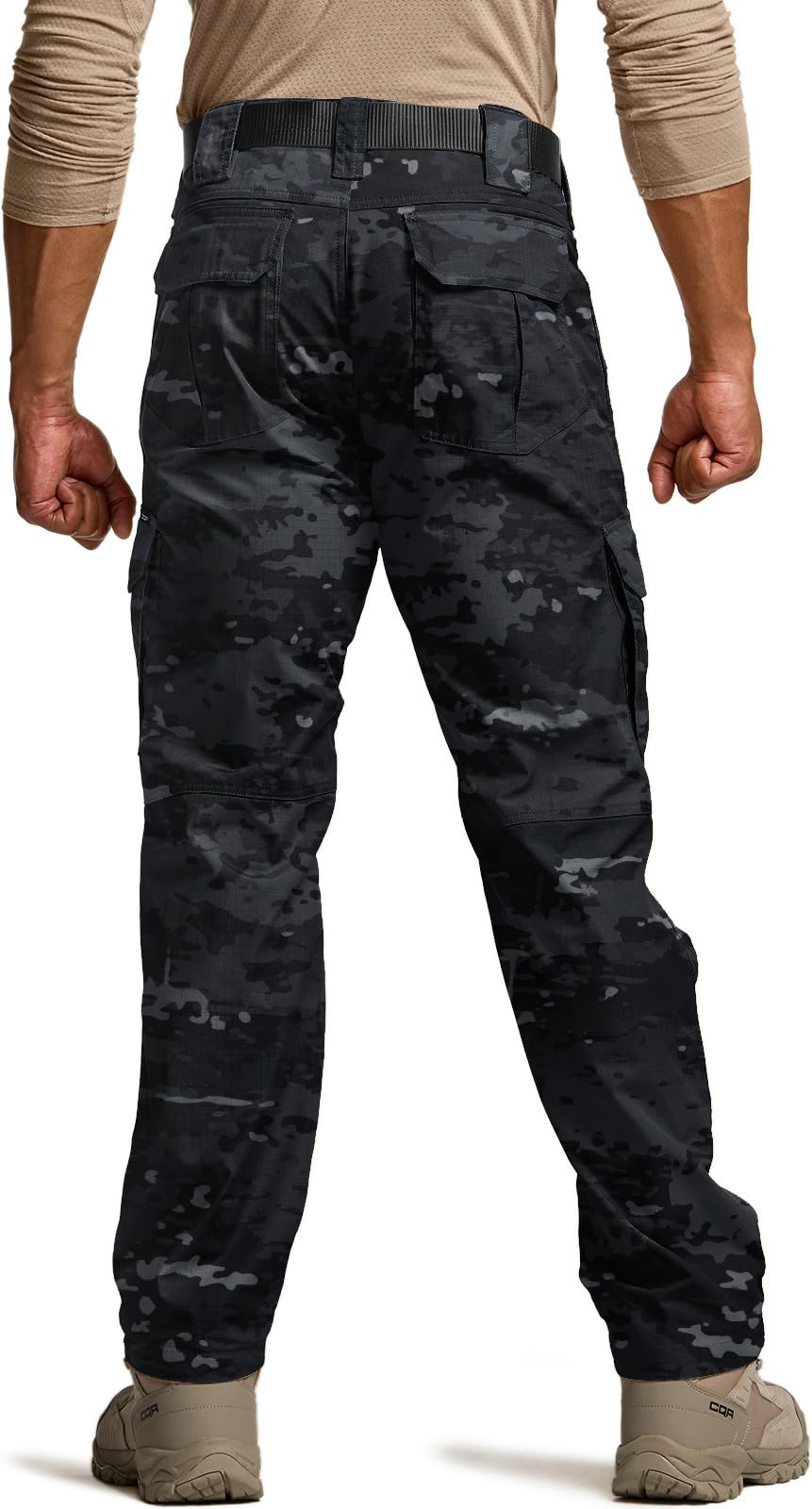 CQR Men's Tactical Pants, Water Resistant Ripstop Cargo Pants, Lightweight EDC Work Hiking Pants, Outdoor Apparel, Duratex Mag Pocket Print Utility Camo Black, 38W x 32L