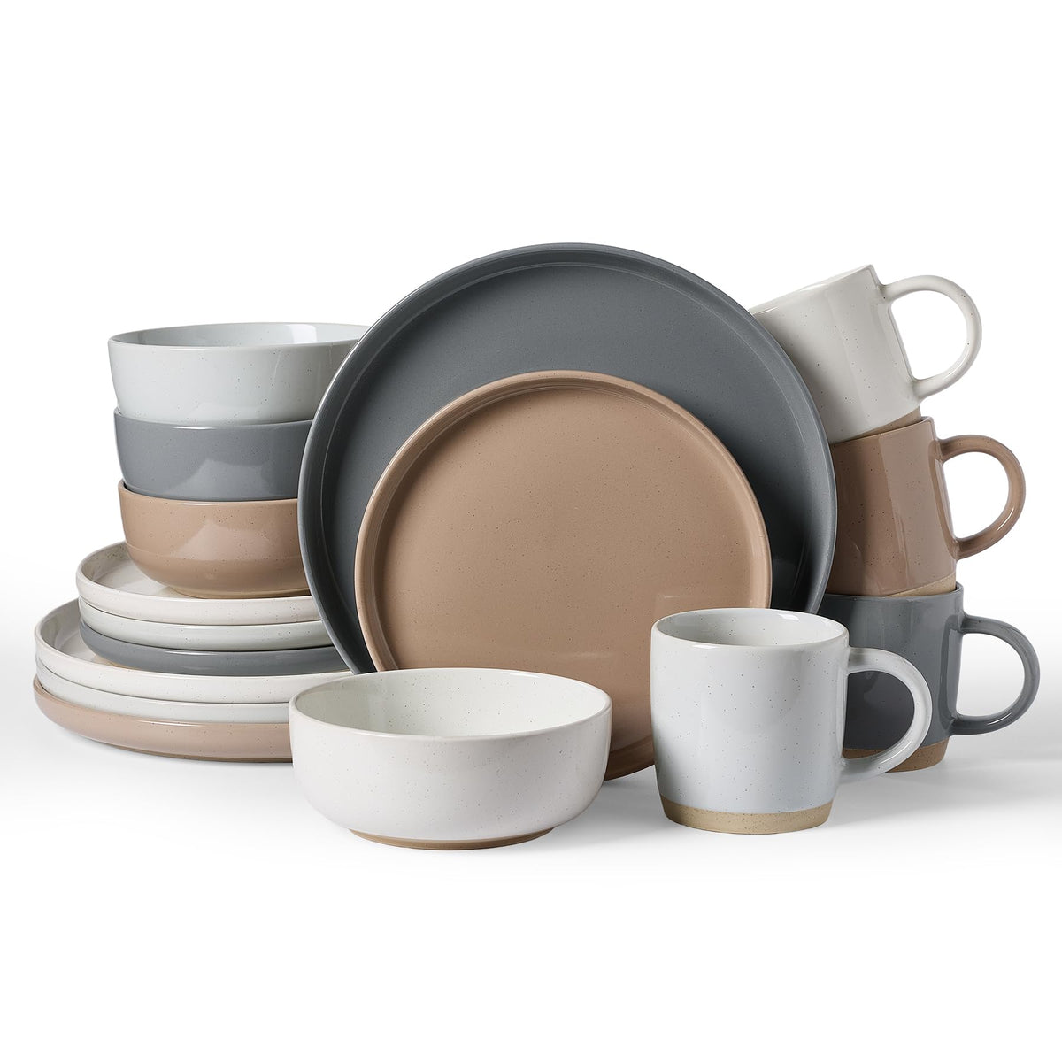 Famiware Milkyway 16-Piece Dinnerware Set with Mugs, Dark Gray