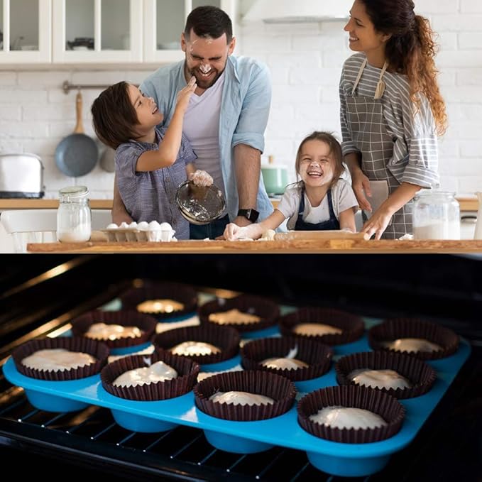 Helpcook Silicone Muffin Pan Cupcake Set,Non-Stick 12 Cups and Mini 24 Cups