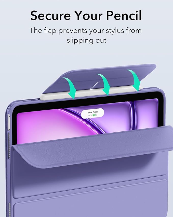 ESR for iPad Air 13 Inch Case M4/M3/M2 (2026/2025/2024) with Pencil Holder, Removable Magnetic Cover, Vertical Stand, Fully Supports Pencil Pro and Pencil(USB-C), Rebound 360 Series, Purple