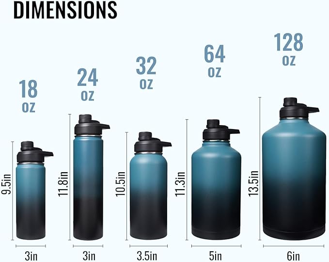 32 oz Insulated Water Bottle with Handle, 304 Stainless Steel Water Bottles with Wide Mouth, Double Wall Vacuum Sports Water Bottle, BPA Free, Keep Cold and Hot, Blue&Black