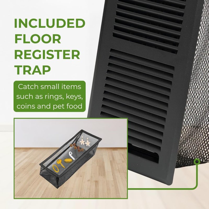 GREEN VENT Floor Register 4x10, 2-Way Steel Vent Cover with Steel Damper, Walkable, Matte Black, Includes Vent Cover Trap