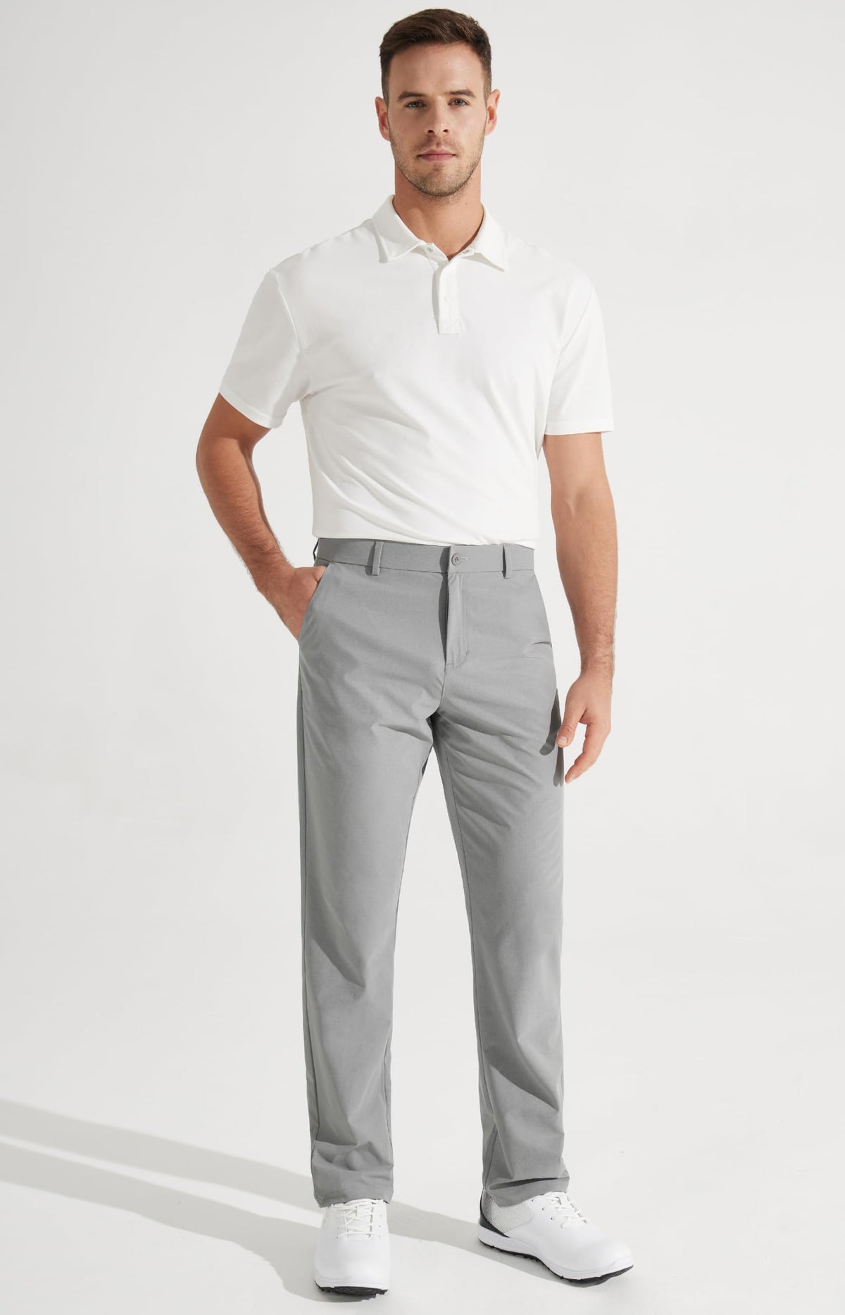 Libin Mens Golf Pants Stretch Work Dress Pants 30" Quick Dry Lightweight Business Casual Pant for Men Comfy Water Resistant, Light Grey, 28W x 30L