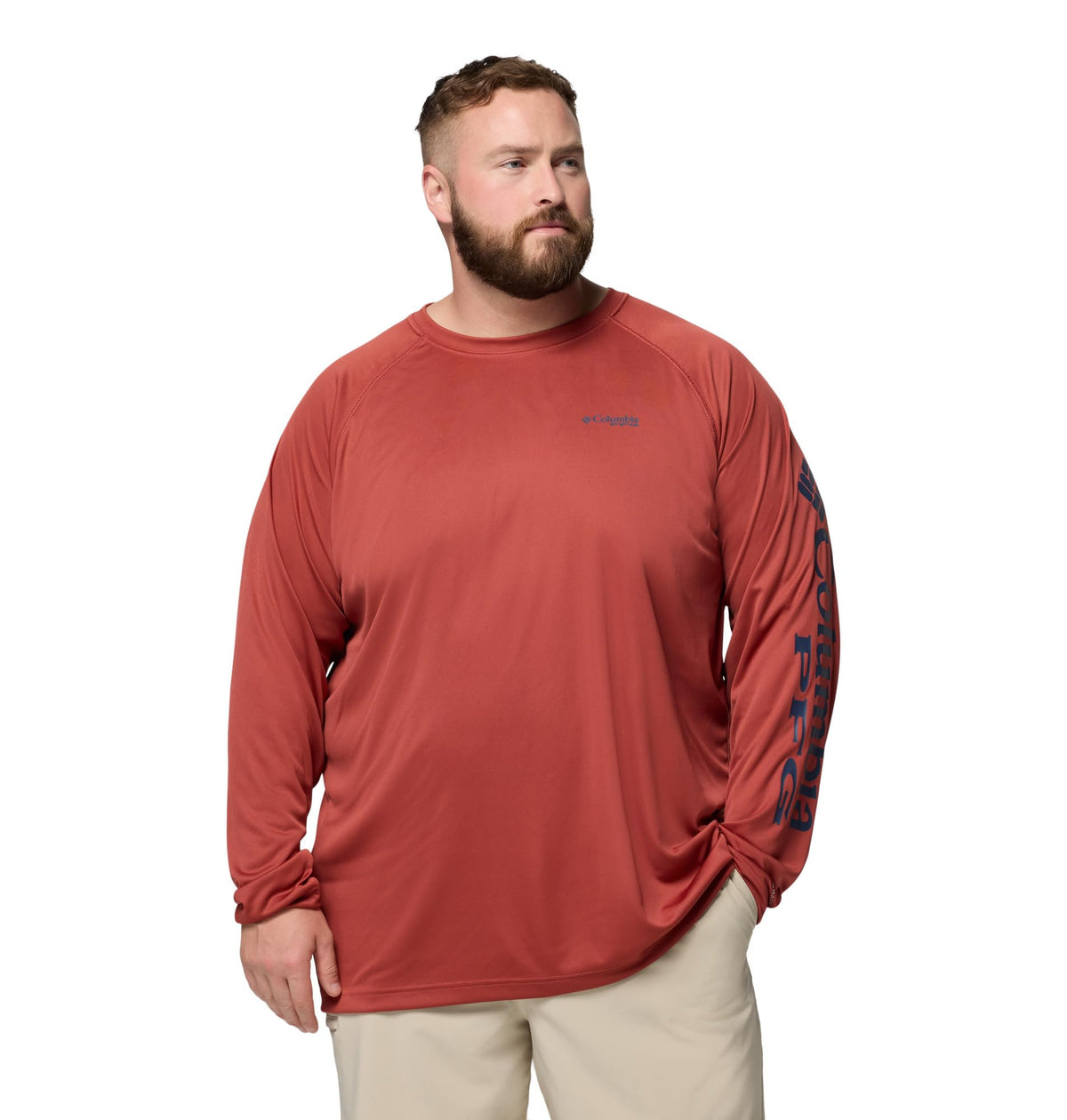 Columbia Men's PFG Terminal Tackle Long Sleeve Fishing Shirt, Dusty Crimson/Nocturnal Logo, 6X