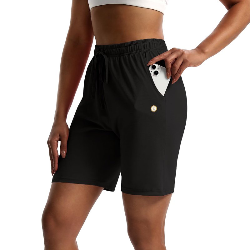 LUCKYCATCUS Women's 7" Bermuda Shorts Jersey Shorts with Pockets Workout Yoga Athletic Long Shorts for Women Black, XL