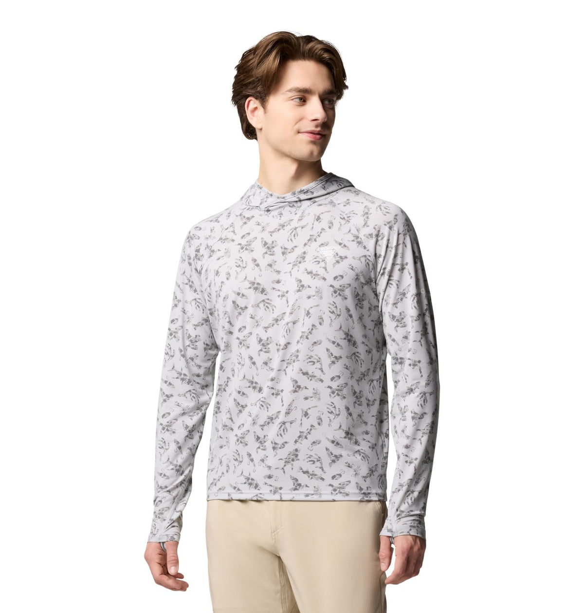 Columbia Men's PFG Uncharted Long Sleeve Sun Protection Hoodie, Cool Grey Huntfish, X-Large