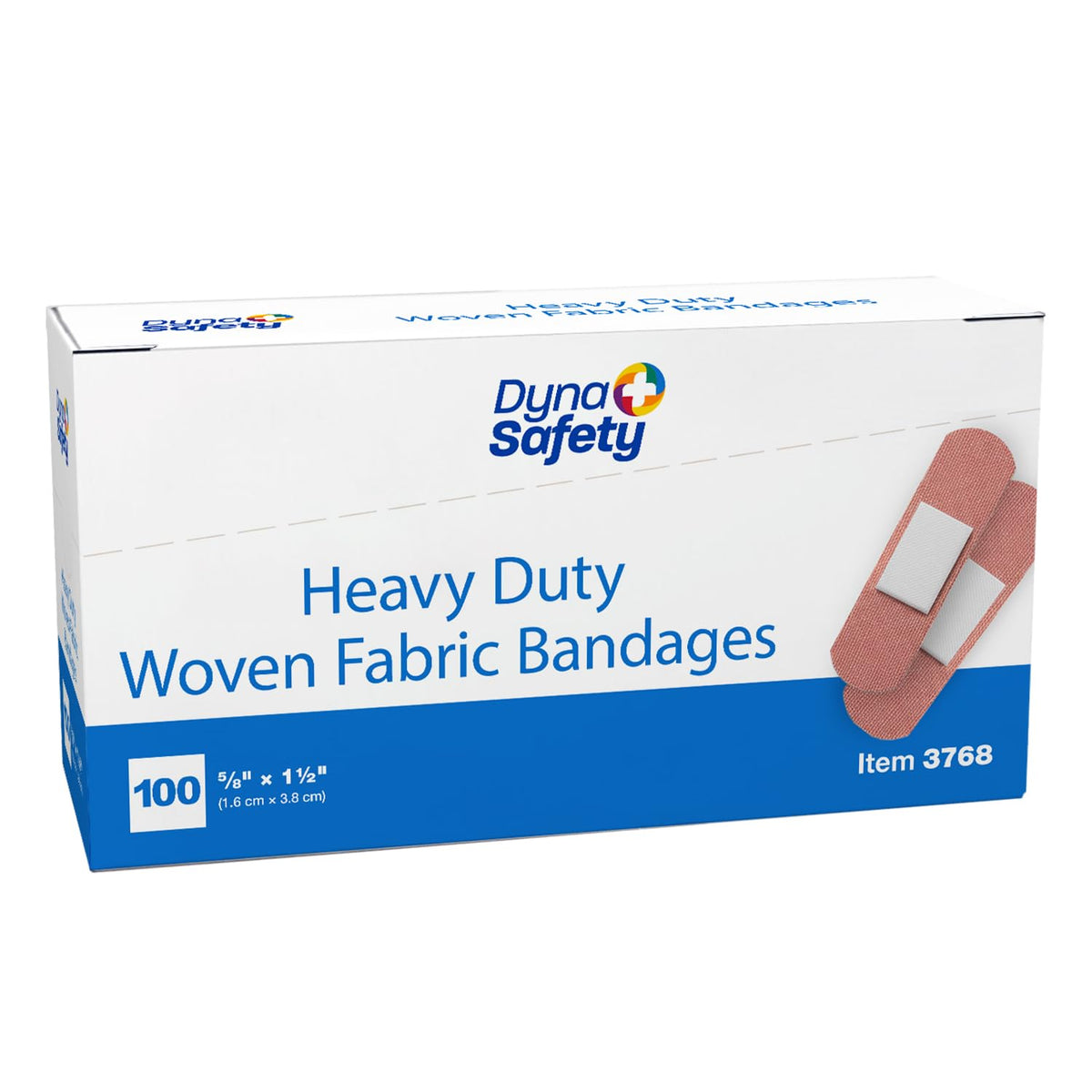 Dynarex Sterile Adhesive Heavy Duty Woven Fabric Bandages - 5/8" x 1.5" Flexible Wound Dressing for Minor Cuts, Secure Fit with Non-Stick Pad, 100 per Box