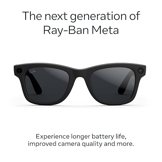 Ray-Ban Meta (Gen 2), Wayfarer Large, Matte Black | Smart AI Glasses for Men, Women — 2x Battery Life — 3K HD Resolution — 12 MP Ultra-Wide Camera, Audio, Video — Transitions® Grey Lenses