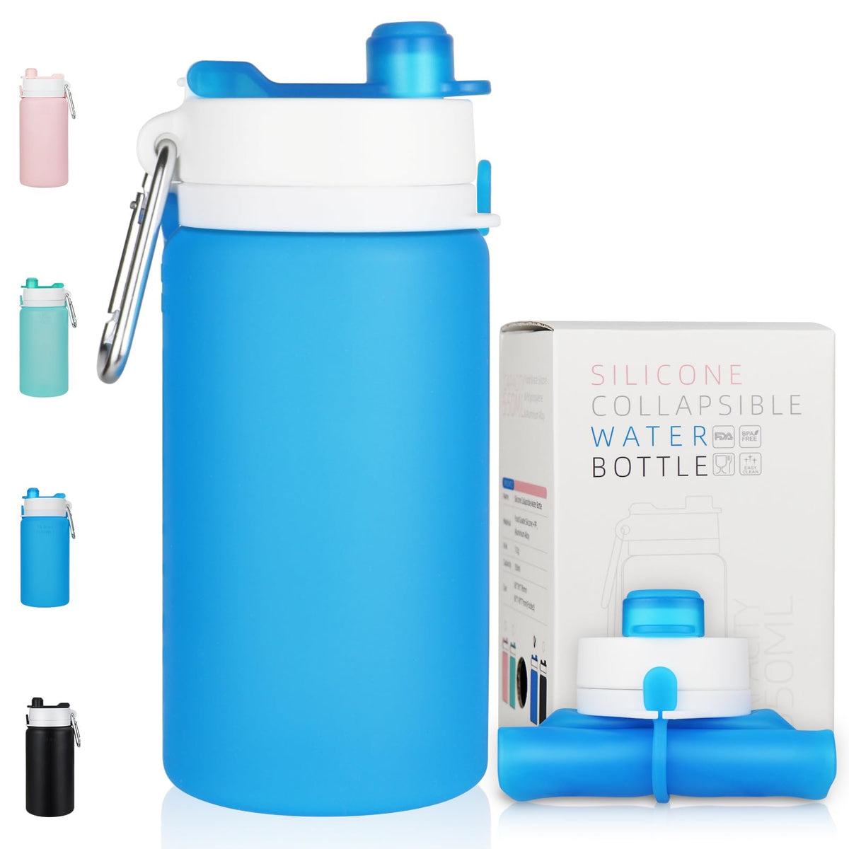 2 Pack Collapsible Water Bottles, 19oz Foldable Silicone Travel Bottles