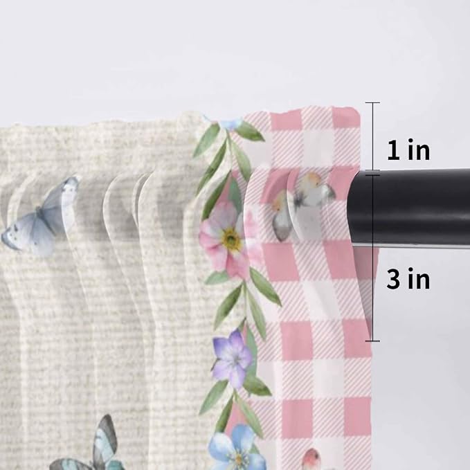Easter Sheer Valances for Windows 42"x18", Light Filtering Kitchen Curtains