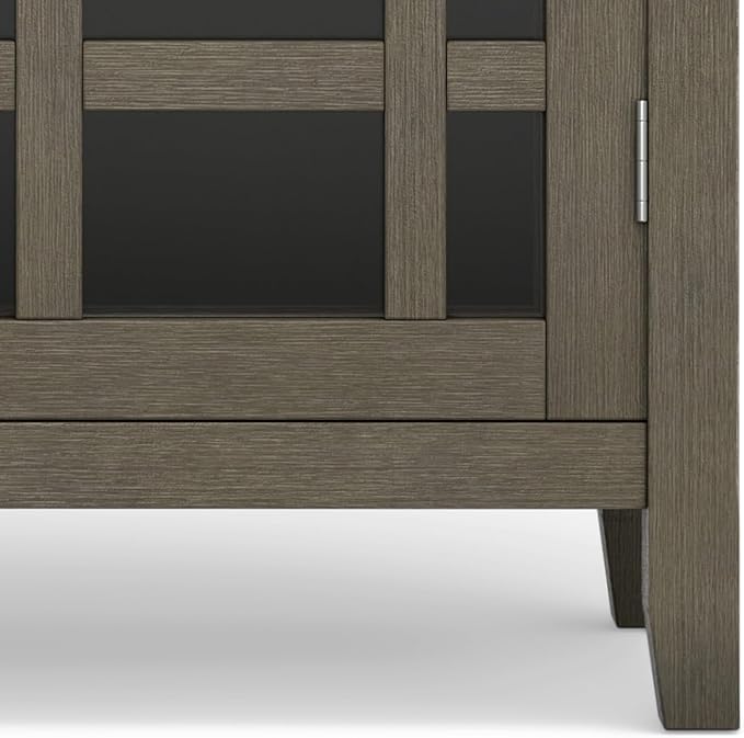SIMPLIHOME Bedford Storage Cabinet - 39 inch Wide Solid Wood Medium Cabinet in Farmhouse Grey, Transitional Console for Living Room, Entryway, or Dining Room with Glass Doors and Adjustable Shelves