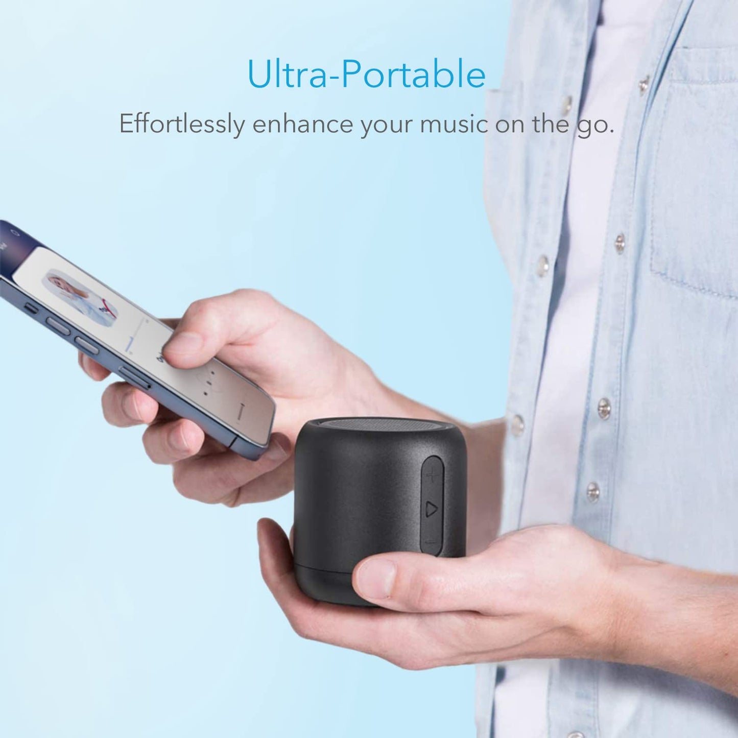 Soundcore Anker Mini, Super-Portable Bluetooth Speaker with FM Radio, 15-Hour Playtime, 66 ft Bluetooth Range, Enhanced Bass, Noise-Cancelling Microphone for Leisure and Work Use