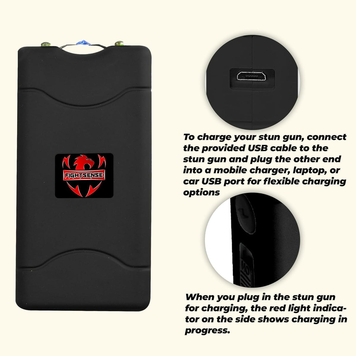 FIGHTSENSE Super Heavy Duty 35 Billion Mini Stun Gun for Self Defense with Bright Led Flashlight, Rechargeable Battery, Nylon Holsters with Belt Loop for Easy Cary
