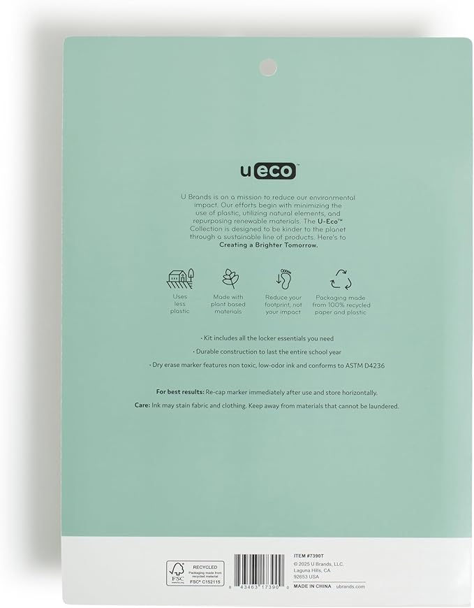 U Brands U-Eco Magnetic Locker Accessory Kit, Set Of 5, Sage Green