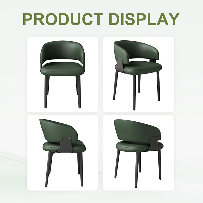 Modern Dining Chairs Set of 4, Faux Leather Upholstered Kitchen Chairs with Curved Back and Metal Legs, Mid Century Chairs for Dining Room, Kitchen, or Café (Green)
