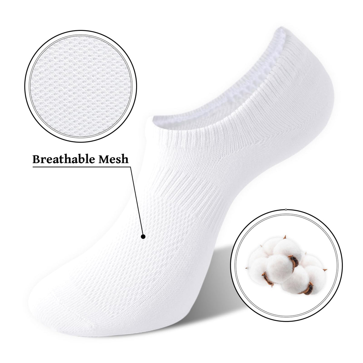 Irisbear Womens No Show Socks Thin Cotton Non Slip Low Cut Socks Black 5-8