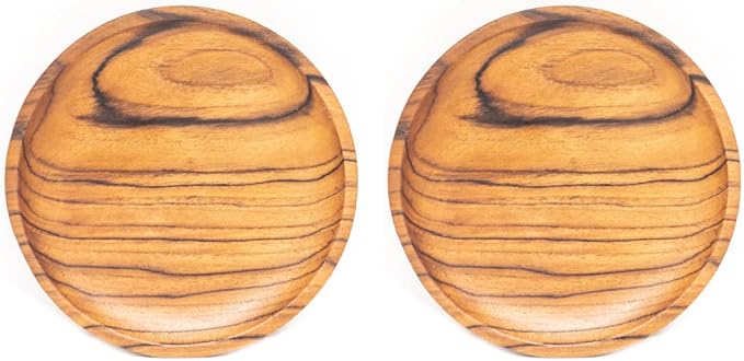 Rainforest Bowls Set of 2 6" Round Javanese Teak Wood Plates- Perfect for Everyday Use- Hot & Cold Friendly, Ultra-Durable, Premium Wooden Plates- Handcrafted by Indonesian Artisans