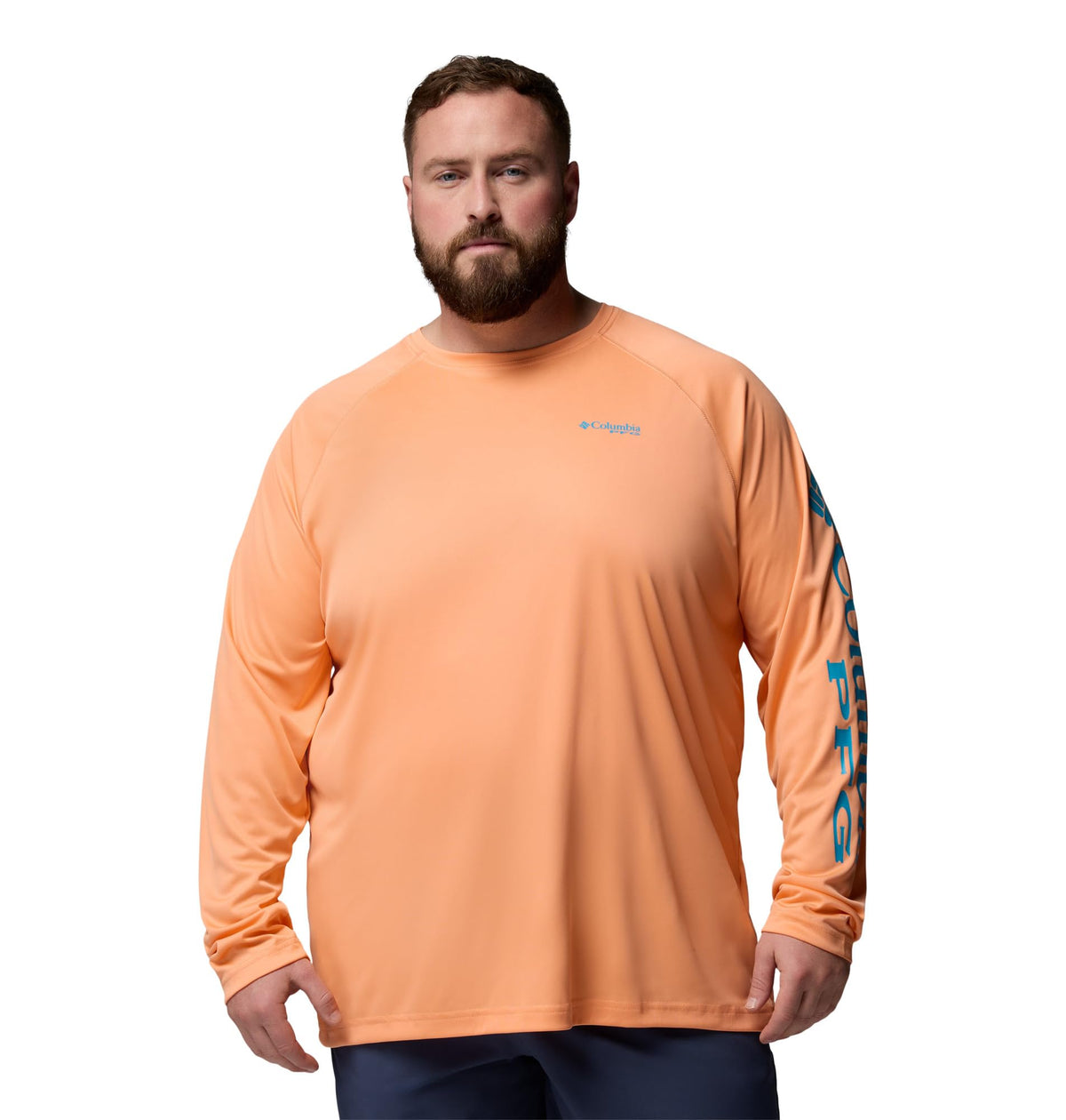 Columbia Men's PFG Terminal Tackle Long Sleeve Fishing Shirt, Bright Nectar/Ocean Teal Logo, 6X