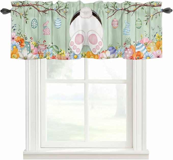 Easter Curtain Valances for Windows, Kitchen Valance Window Treatment, Spring