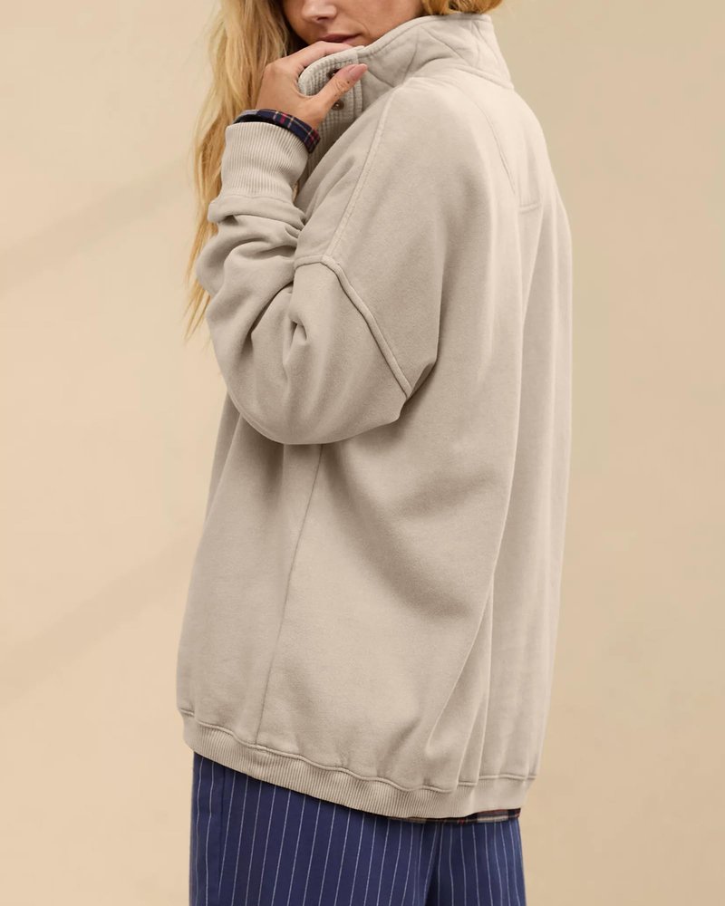 Gacaky Sweatshirt for Women Oversized Casual Long Sleeve Button Henley Neck Pullover Tops Fashion Outfits ClothesKhakigray XL
