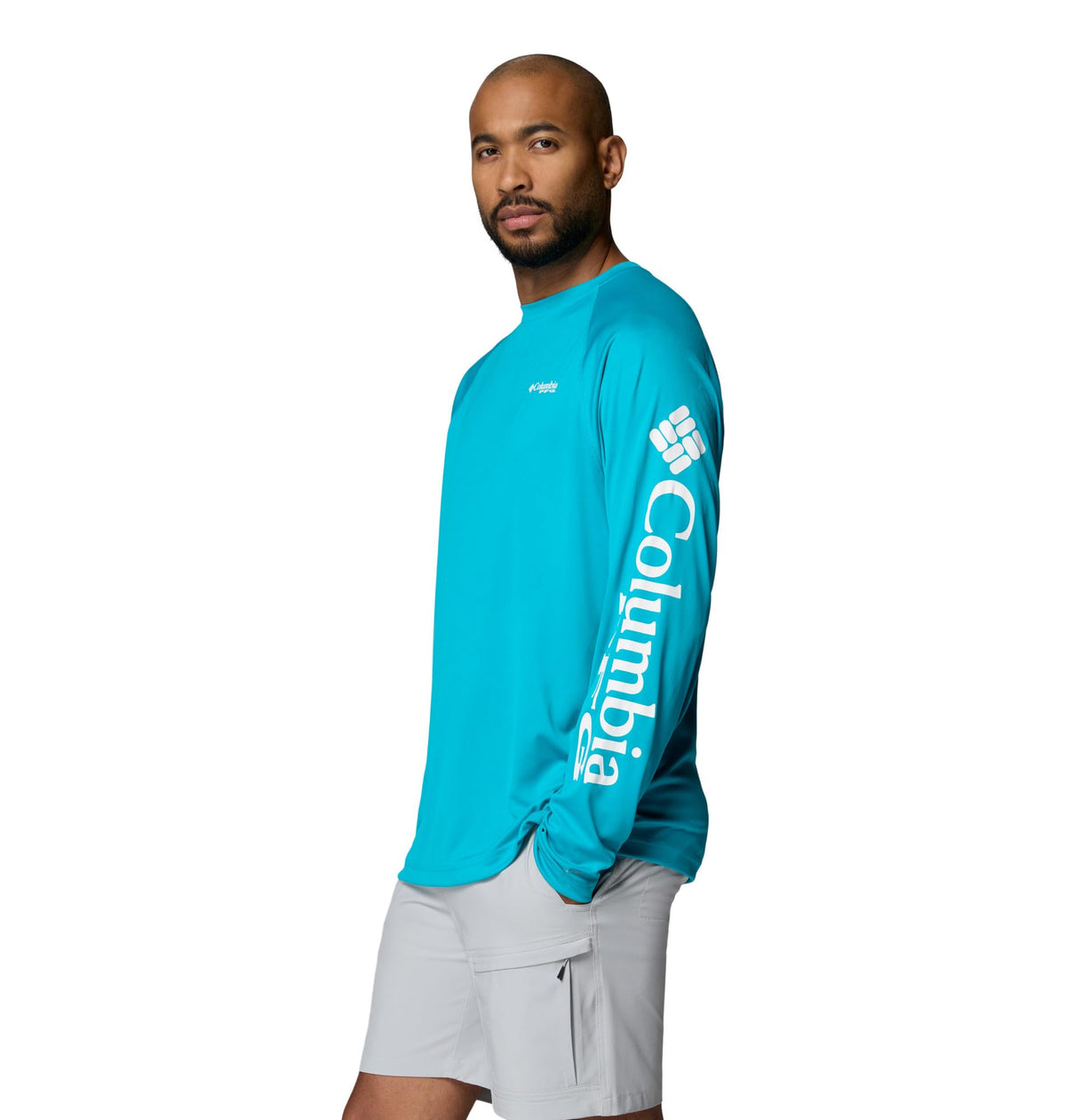 Columbia Men's PFG Terminal Tackle Long Sleeve Fishing Shirt, Ocean Teal/White Logo, Medium