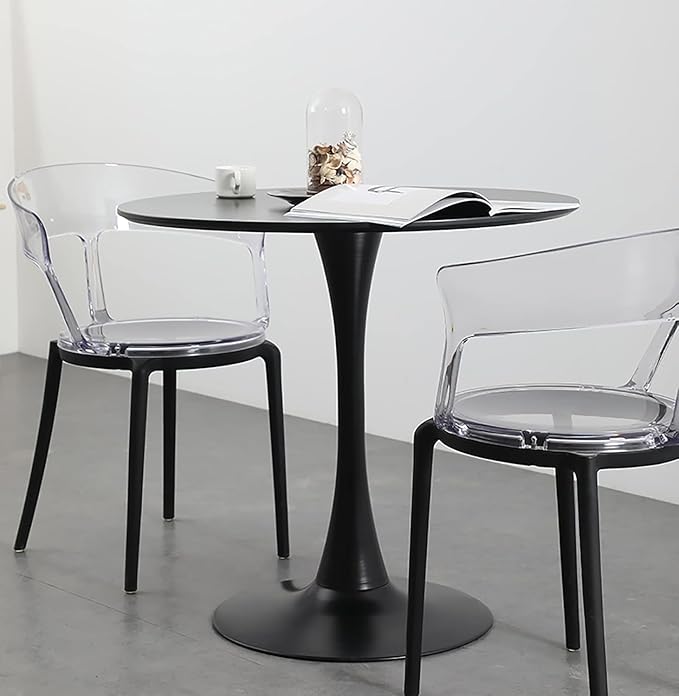 24" Tulip Table for 2-3 Persons Modern Round Dining Table, Mid-Century Dining Room Table Wooden MDF Circle Small Leisure Coffee Tables for Kitchen Living Room (Black, 24")