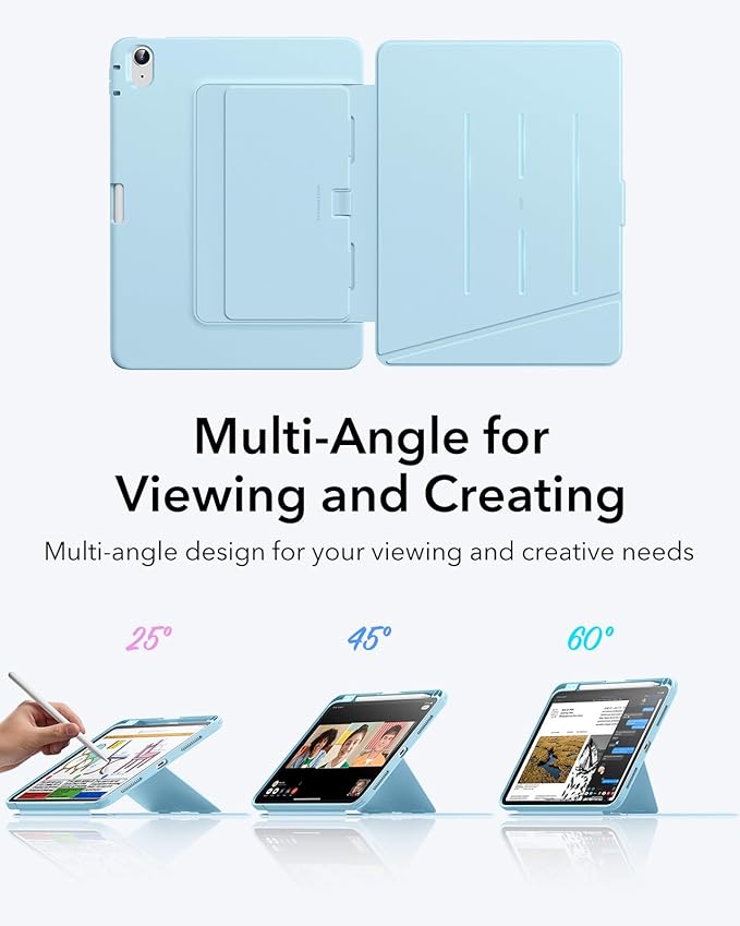 ESR for iPad A16 Case, iPad 11th/10th Generation Case (2025/2022), Vertical Stand Cover, Multi Stand Angles, Ultra-Stable Cover with Pencil Holder, Flip Series, Sky Blue